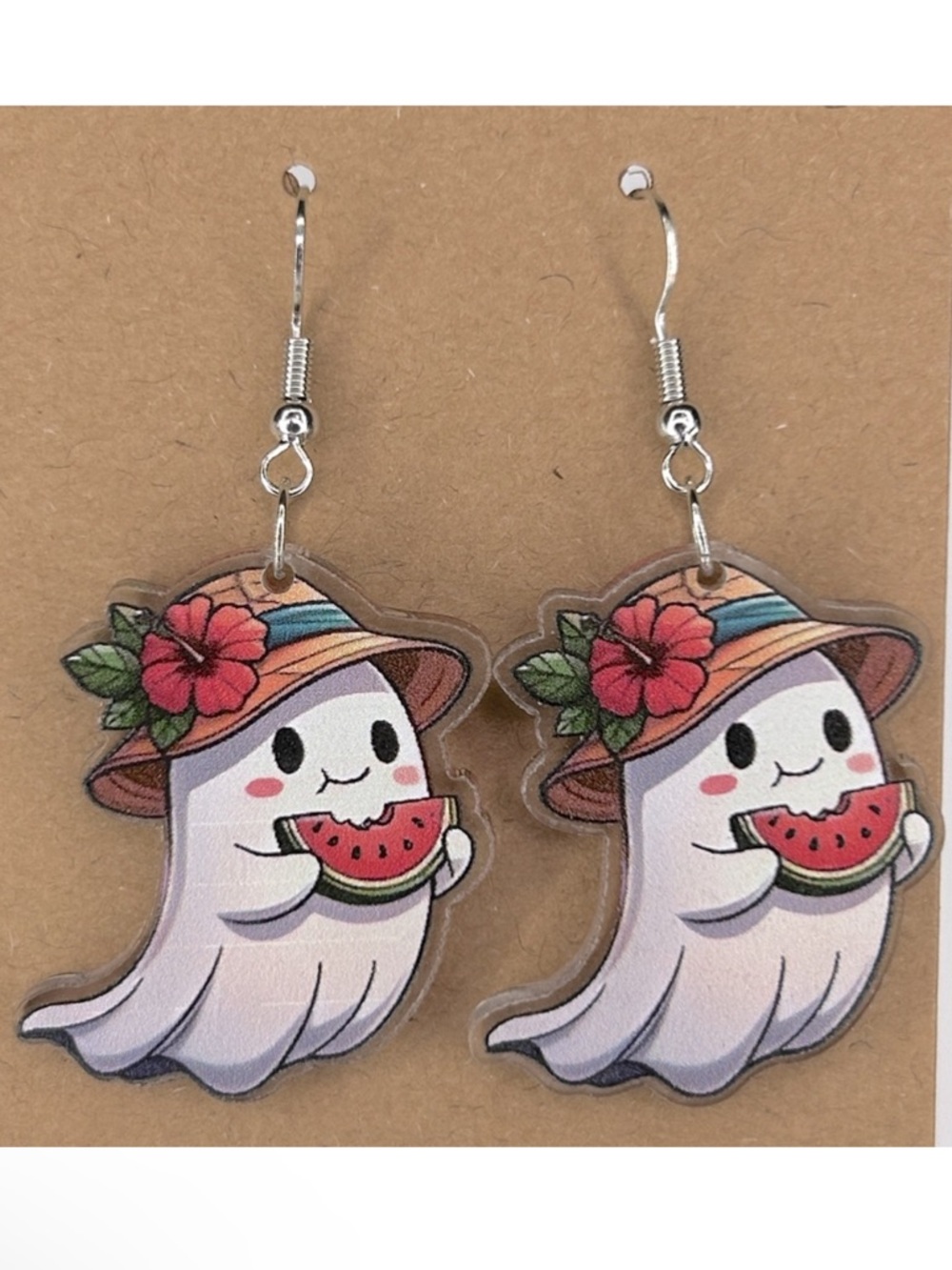 Summerween Ghost 2D Acrylic Dangle Earrings Halloween Summer Fashion Jewelry